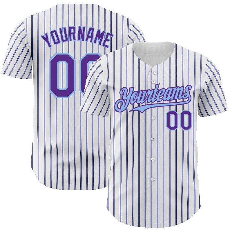 Personalized Baseball Jersey For Volunteer Teams-Custom White (Purple Light Blue Pinstripe) Purple-Light Blue Authentic Baseball Jersey