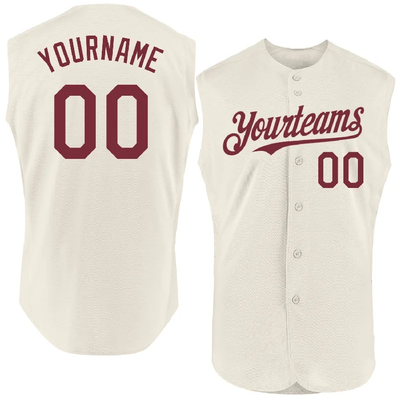 Custom Baseball Jersey For Sports Events-Custom Cream Burgundy Authentic Sleeveless Baseball Jersey