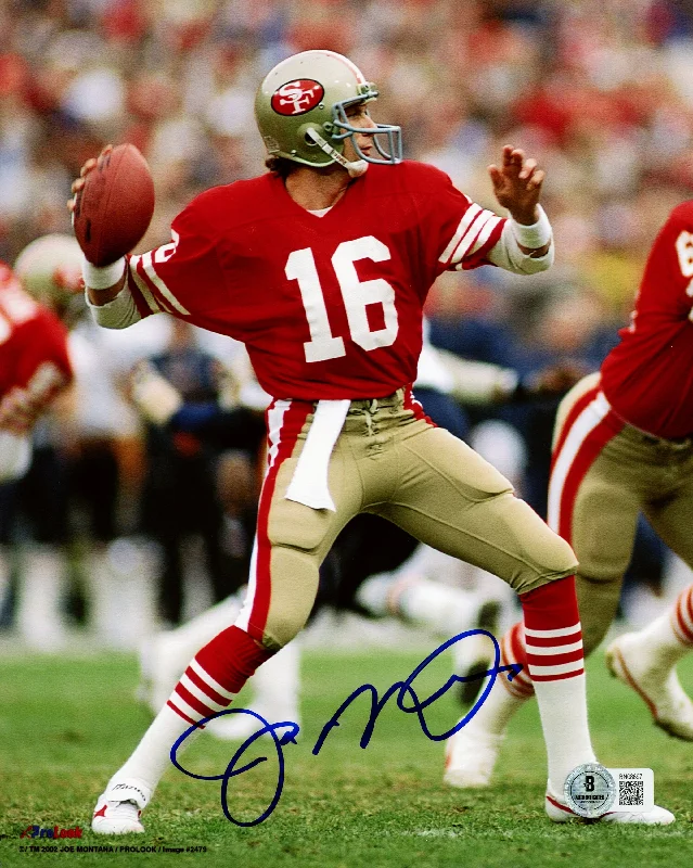 Custom Rugby Helmet For Teams-Joe Montana Autographed 8x10 Photo San Francisco 49ers Beckett BAS QR