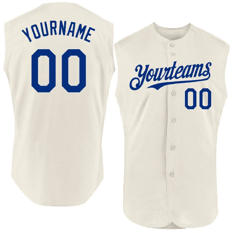 Baseball Jersey For Player Milestones-Custom Cream Royal Authentic Sleeveless Baseball Jersey