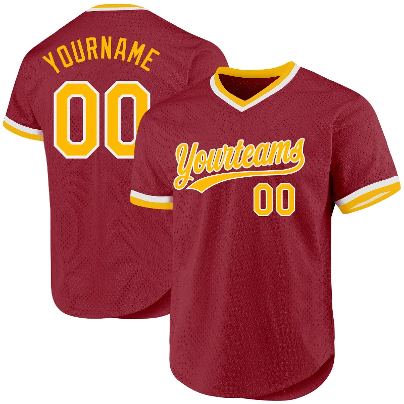 Personalized Baseball Jersey For Official Recognition-Custom Maroon Gold-White Authentic Throwback Baseball Jersey