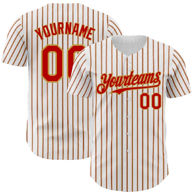 Custom Baseball Jersey For Youth Teams-Custom White (Red Old Gold Pinstripe) Red-Old Gold Authentic Baseball Jersey