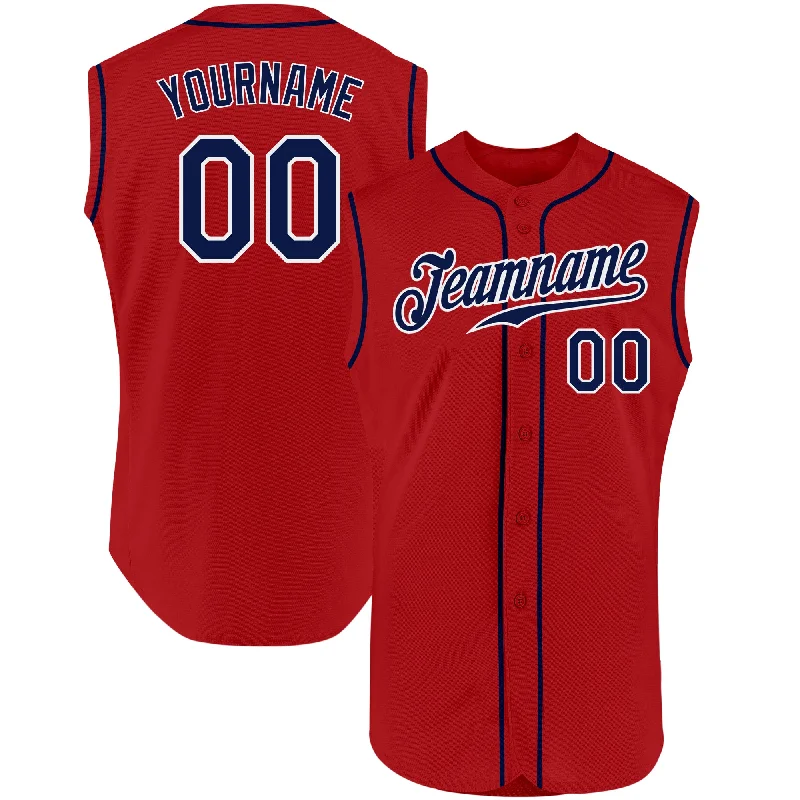 Baseball Jersey With Team Name & Slogan-Custom Red Navy-White Authentic Sleeveless Baseball Jersey