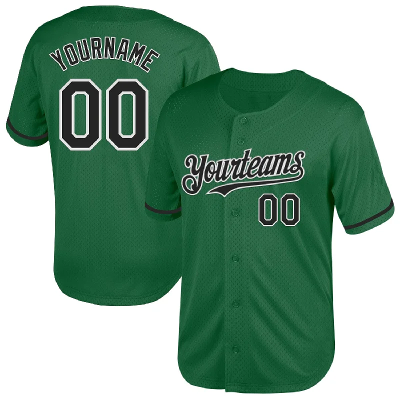 Custom Baseball Jersey For Youth Teams-Custom Kelly Green Black-White Mesh Authentic Throwback Baseball Jersey