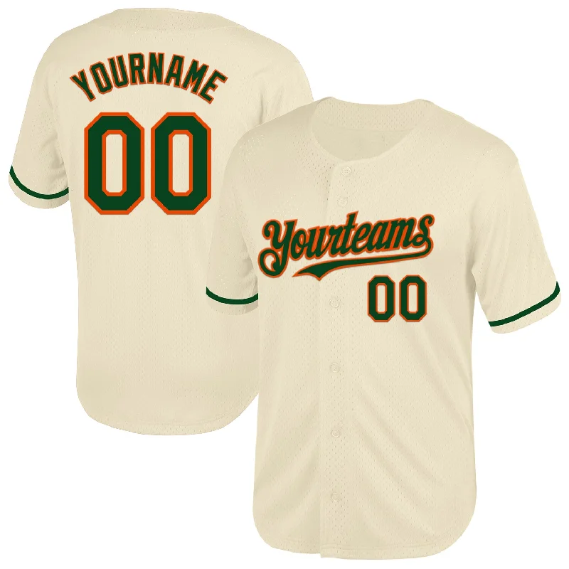 Baseball Jersey With Custom Text & Logo-Custom Cream Green-Orange Mesh Authentic Throwback Baseball Jersey