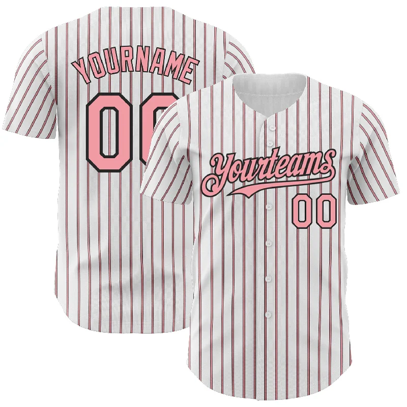 Personalized Baseball Jersey For Gift-Custom White (Black Medium Pink Pinstripe) Silver-Black Authentic Baseball Jersey