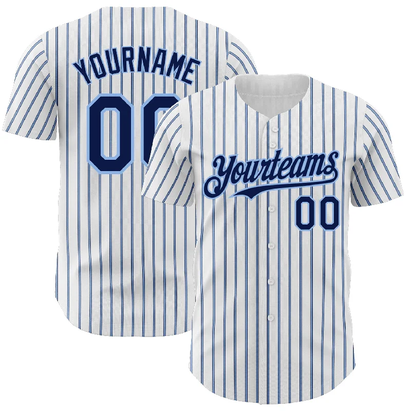 Custom Baseball Jersey For Limited Edition Teams-Custom White (Navy Light Blue Pinstripe) Navy-Light Blue Authentic Baseball Jersey