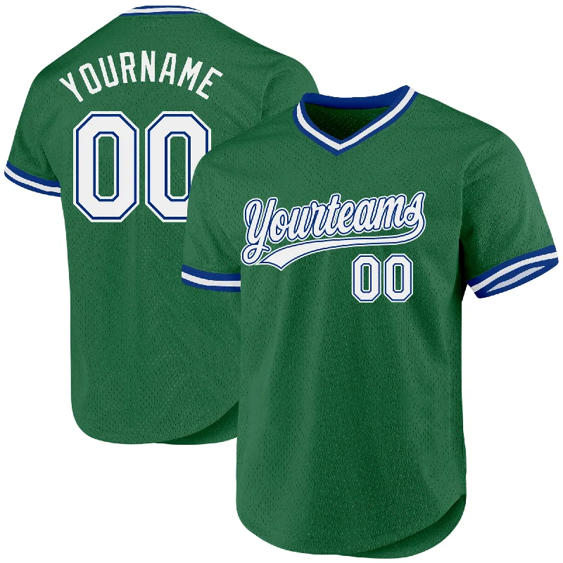 Custom Baseball Jersey With Player Number-Custom Kelly Green White-Royal Authentic Throwback Baseball Jersey