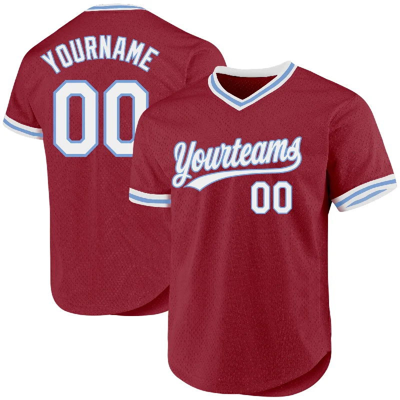 Baseball Jersey With Team Name-Custom Maroon White-Light Blue Authentic Throwback Baseball Jersey