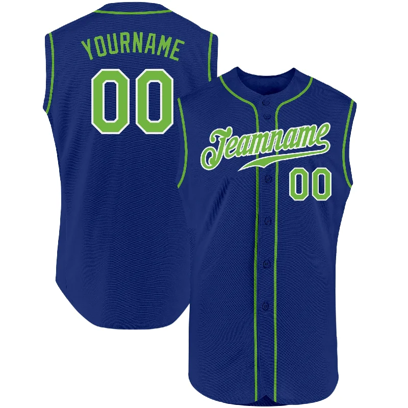 Custom Baseball Jersey For Tournament Prizes-Custom Royal Neon Green-White Authentic Sleeveless Baseball Jersey