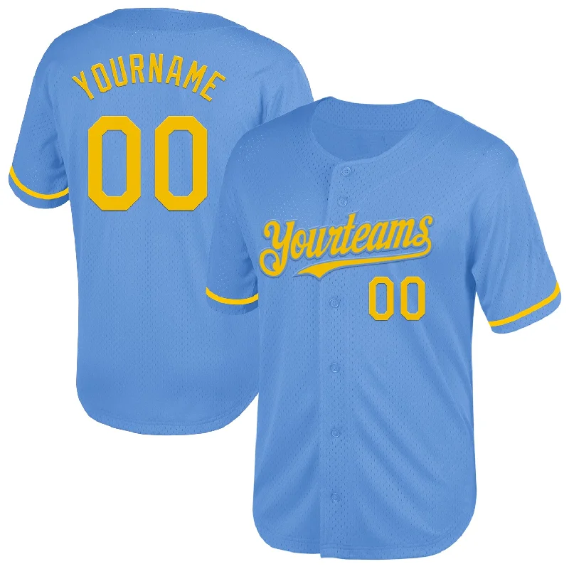 Custom Baseball Jersey For Fundraising-Custom Light Blue Yellow Mesh Authentic Throwback Baseball Jersey