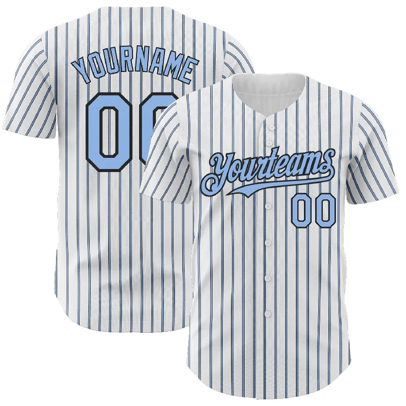 Baseball Jersey With Custom Player Names-Custom White (Black Light Blue Pinstripe) Light Blue-Black Authentic Baseball Jersey