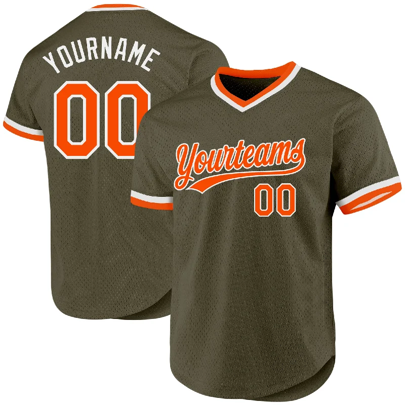 Personalized Baseball Jersey For Baseball Fans-Custom Olive Orange-White Authentic Throwback Salute To Service Baseball Jersey