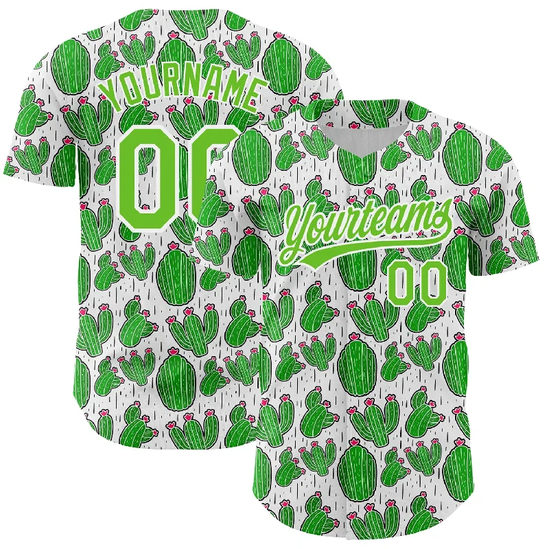 Baseball Jersey For Event-Based Customization-Custom White Aurora Green 3D Pattern Design Cactus Festival Authentic Baseball Jersey