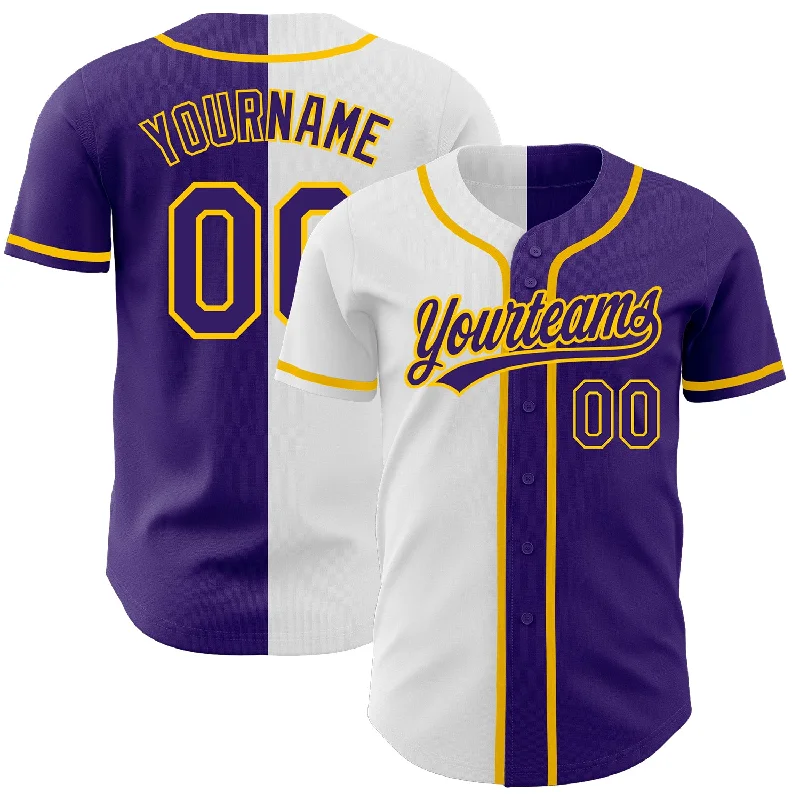 Personalized Baseball Jersey For School Competitions-Custom Purple Purple White-Gold Authentic Split Fashion Baseball Jersey