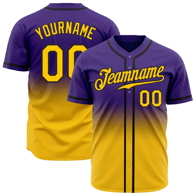 Baseball Jersey With Custom Text-Custom Purple Yellow-Black Authentic Fade Fashion Baseball Jersey