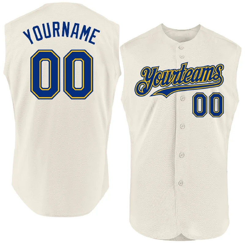 Custom Baseball Jersey For Player Engagement-Custom Cream Royal-Gold Authentic Sleeveless Baseball Jersey