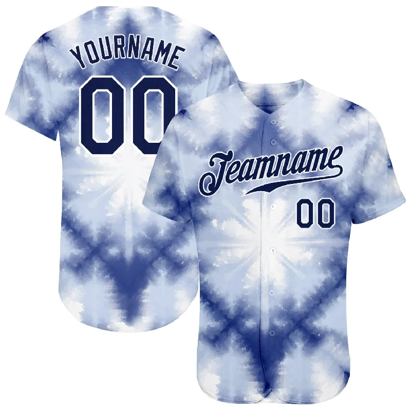 Personalized Baseball Jersey For School & Club Teams-Custom Tie Dye Navy-White 3D Shibori Authentic Baseball Jersey