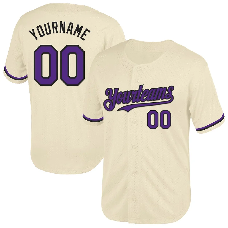 Baseball Jersey For Major Event Customization-Custom Cream Purple-Black Mesh Authentic Throwback Baseball Jersey