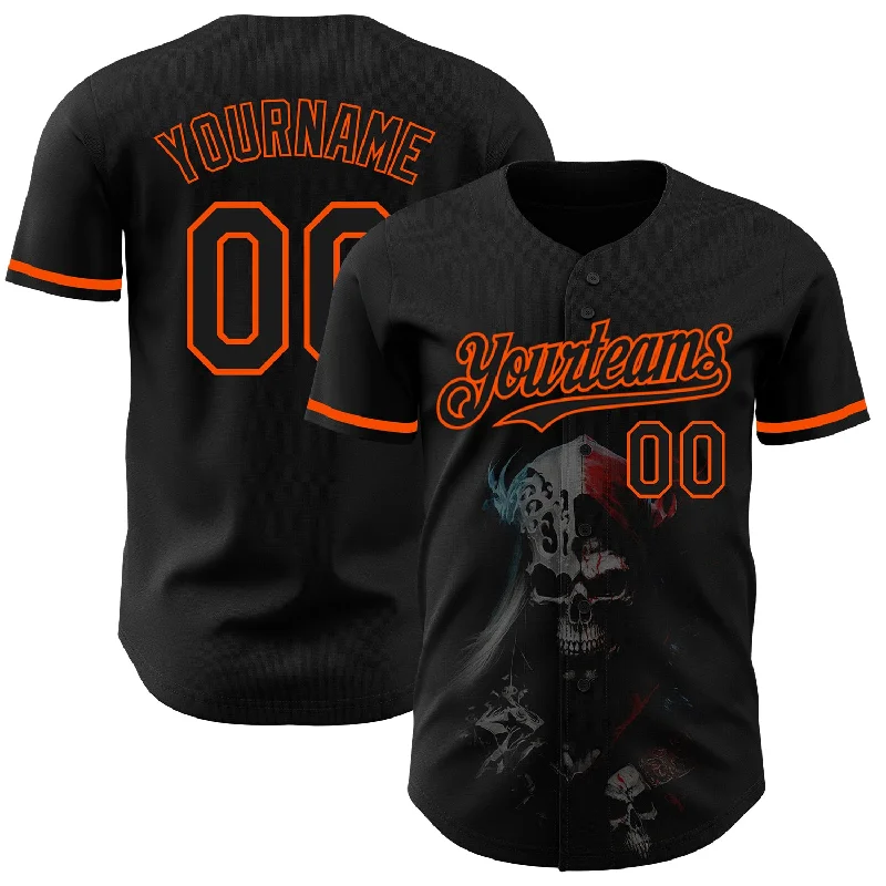 Personalized Baseball Jersey For Exclusive Offers-Custom Black Orange 3D Skull Fashion Authentic Baseball Jersey