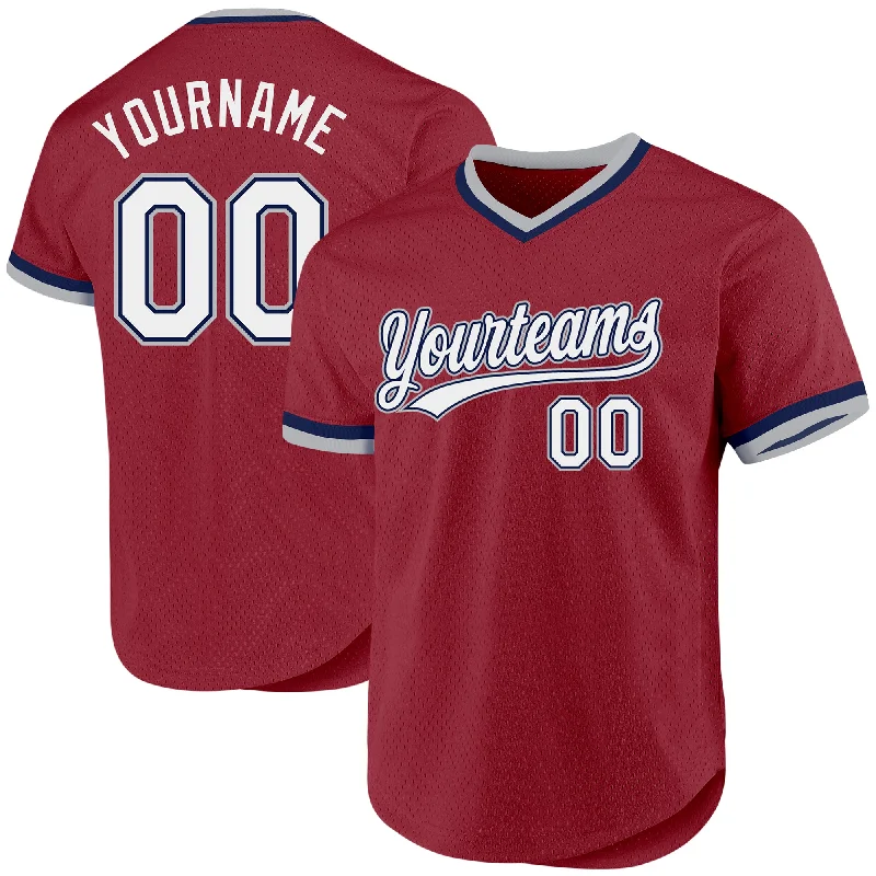 Personalized Baseball Jersey For Group Celebrations-Custom Maroon Navy-Gray Authentic Throwback Baseball Jersey