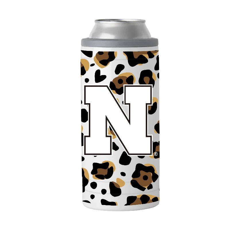 Team Mug With Custom Artwork-Nebraska 12oz Neutral Leopard Slim Can Coolie