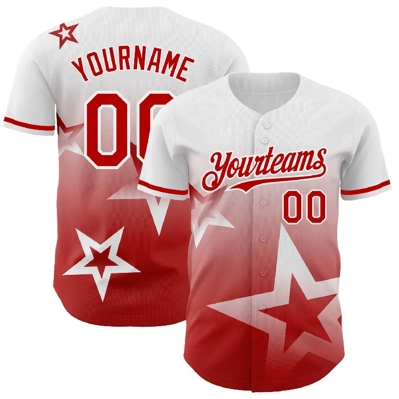 Baseball Jersey With Custom Text-Custom White Red 3D Pattern Design Gradient Style Twinkle Star Authentic Baseball Jersey