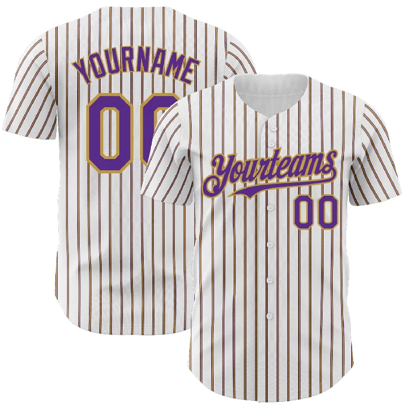 Personalized Baseball Jersey For Group Orders-Custom White (Purple Old Gold Pinstripe) Purple-Old Gold Authentic Baseball Jersey