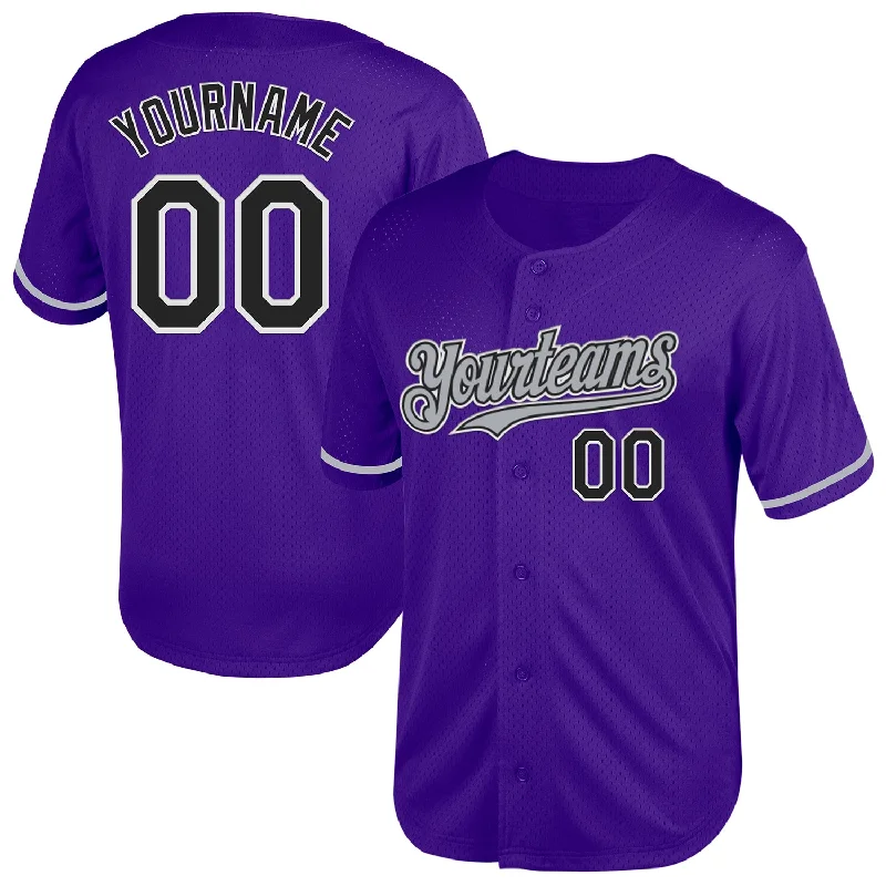 Custom Baseball Jersey For Player Sponsorship-Custom Purple Black-Gray Mesh Authentic Throwback Baseball Jersey