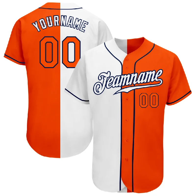 Baseball Jersey With Team Name & Slogan-Custom White Orange-Navy Authentic Split Fashion Baseball Jersey