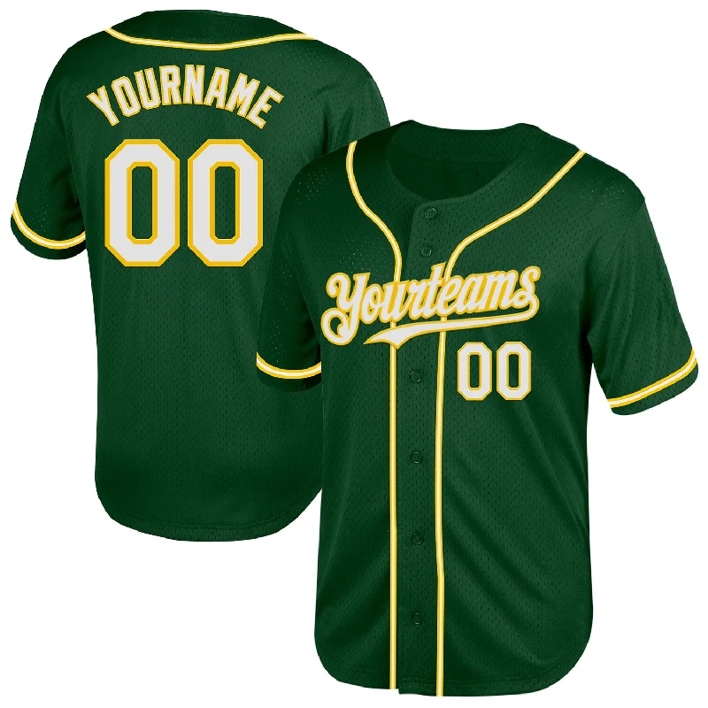 Custom Baseball Jersey For Corporate Events-Custom Green White-Yellow Mesh Authentic Throwback Baseball Jersey