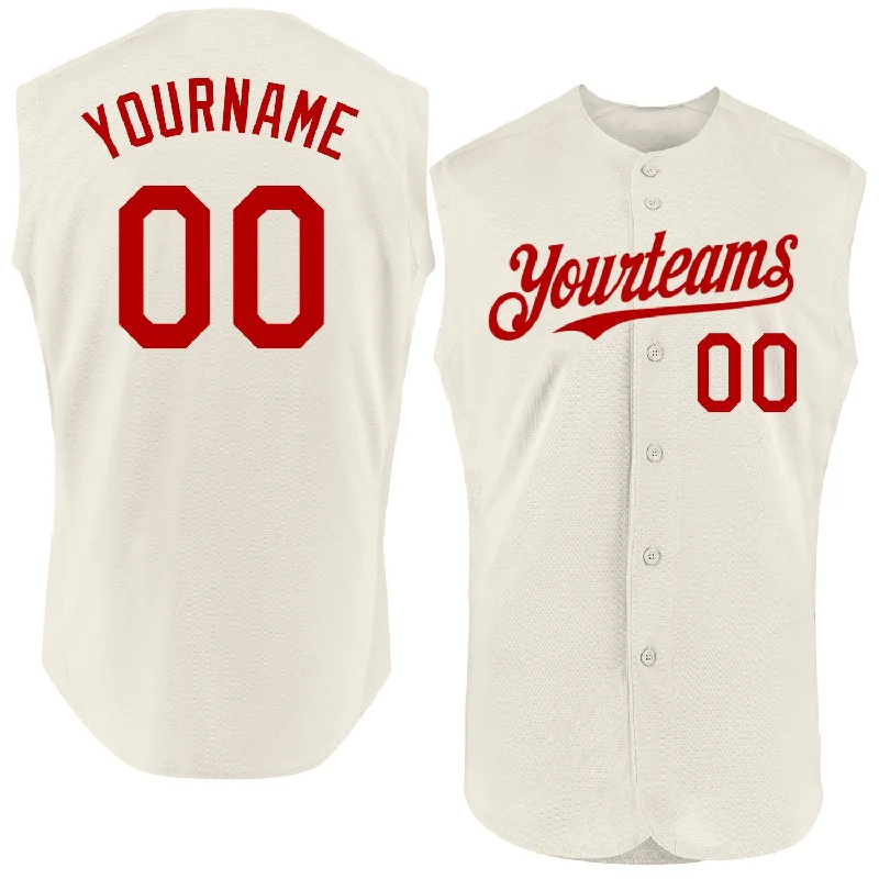 Custom Baseball Jersey For Baseball Fans Clubs-Custom Cream Red Authentic Sleeveless Baseball Jersey