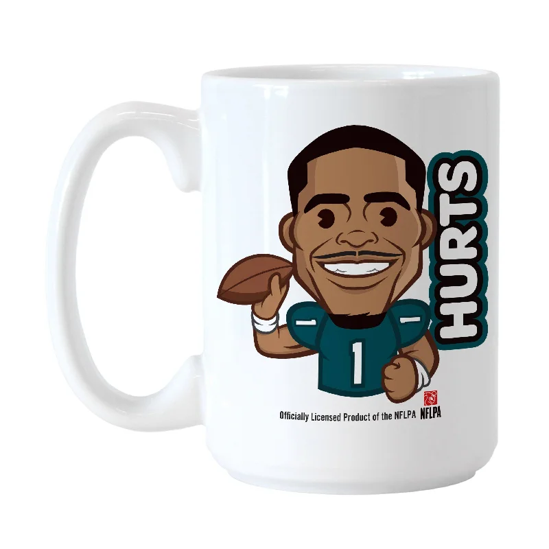 Personalized Team Mug For Team Events-Philadelphia Eagles Jalen Hurts 15oz Caricature Sublimated Mug