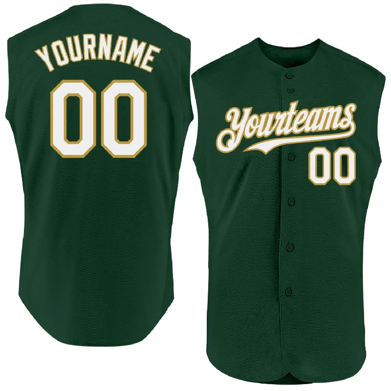 Baseball Jersey With Custom Player Names-Custom Green White-Old Gold Authentic Sleeveless Baseball Jersey