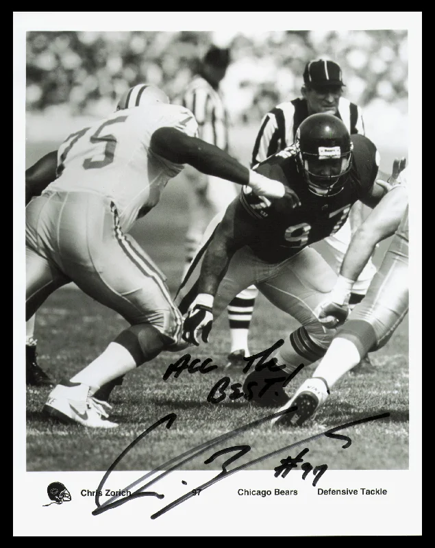 Custom Rugby Helmet For Group & Team Purchases-Chris Zorich Autographed 8x10 Photo Chicago Bears "All The Best!"