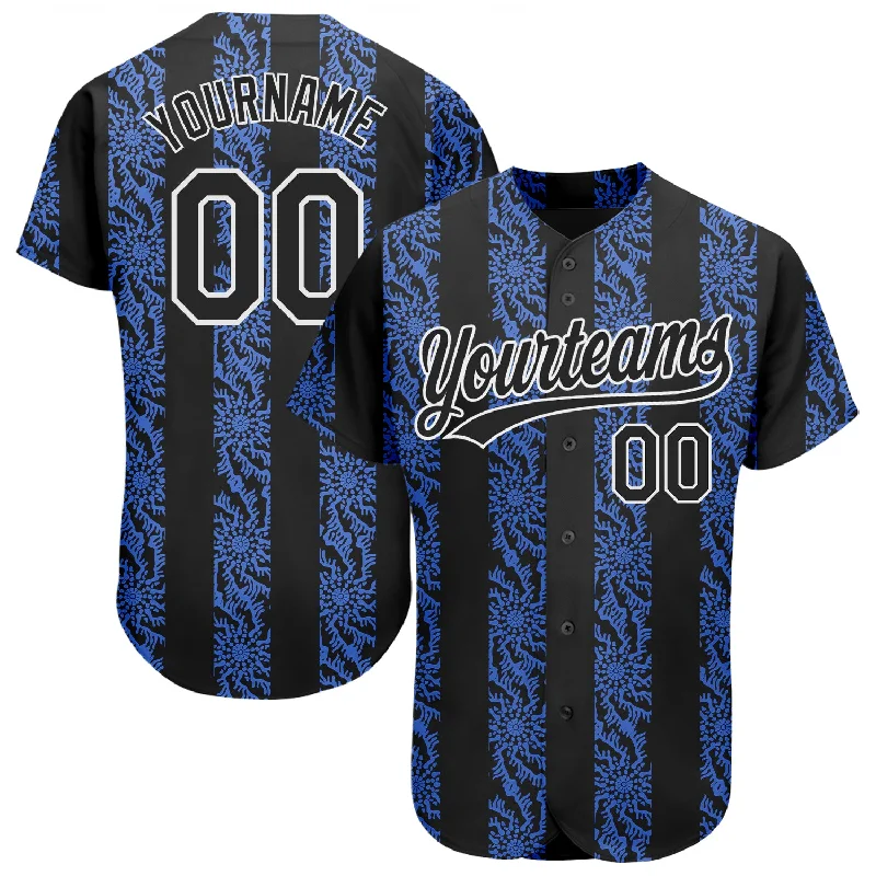 Custom Baseball Jersey For Fan Groups-Custom Royal Black-White 3D Pattern Design Authentic Baseball Jersey