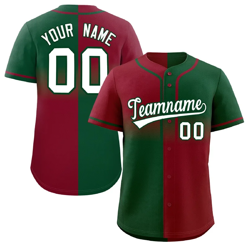 Custom Baseball Jersey For Professional Sportswear-Custom Green Crimson Personalized Symmetrical Gradient Design Authentic Baseball Jersey