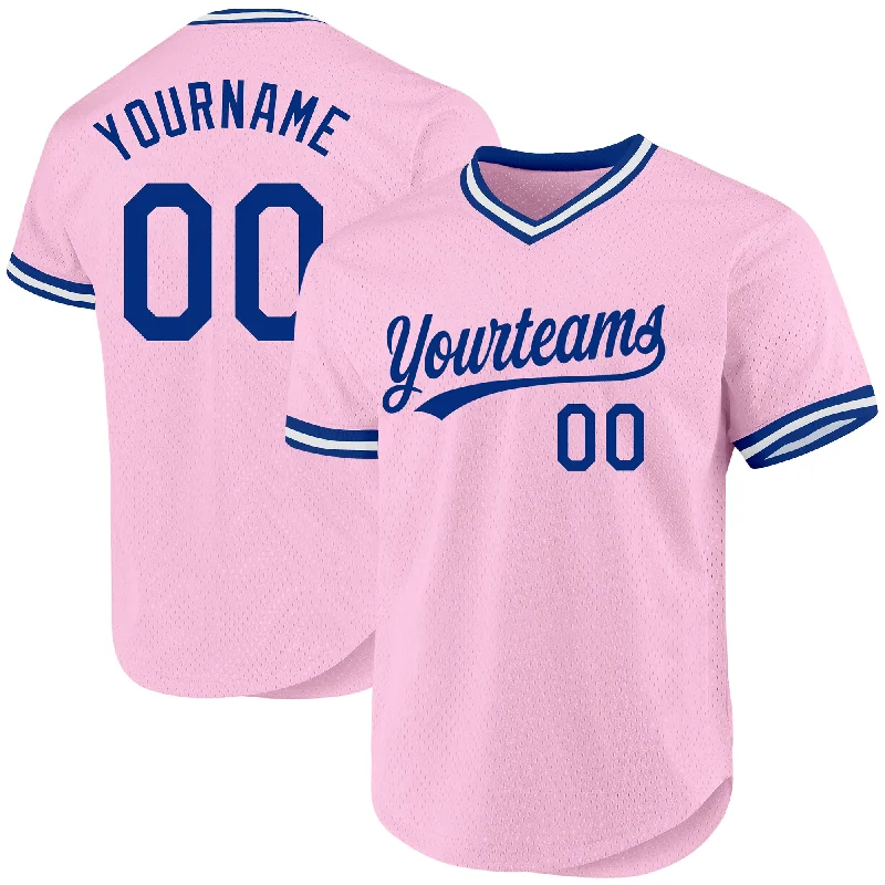 Custom Baseball Jersey For Competitive Team Play-Custom Light Pink Royal-White Authentic Throwback Baseball Jersey