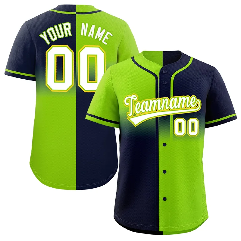 Personalized Baseball Jersey For School Competitions-Custom Navy Neon Green Personalized Symmetrical Gradient Design Authentic Baseball Jersey