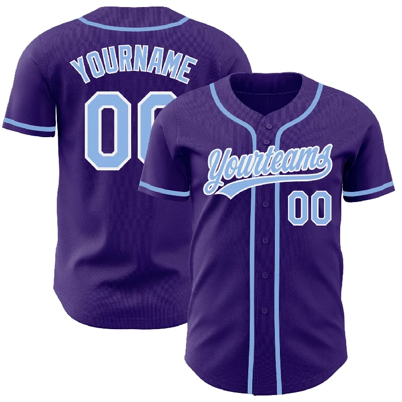 Custom Baseball Jersey For Player Family Support-Custom Purple Light Blue-White Authentic Baseball Jersey