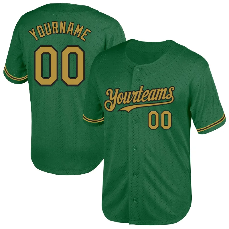 Personalized Baseball Jersey For Exclusive Fan Offers-Custom Kelly Green Old Gold-Black Mesh Authentic Throwback Baseball Jersey