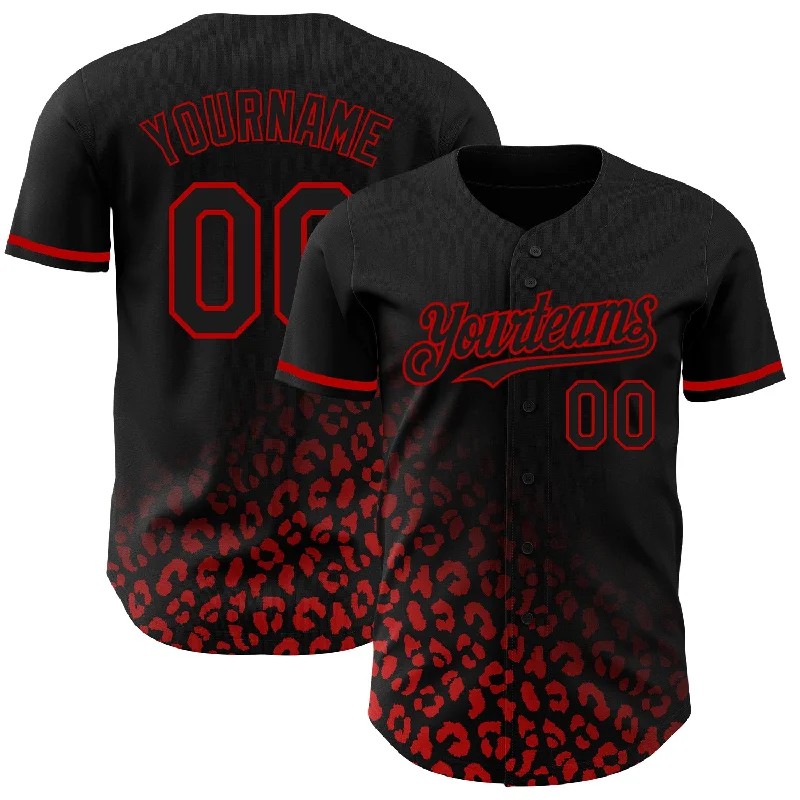 Baseball Jersey For Player Achievement Trophies-Custom Black Red 3D Pattern Design Leopard Print Fade Fashion Authentic Baseball Jersey