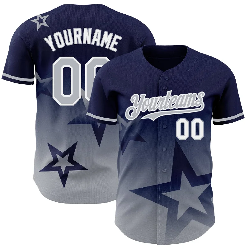 Custom Baseball Jersey For Player Events-Custom Navy Gray-White 3D Pattern Design Gradient Style Twinkle Star Authentic Baseball Jersey