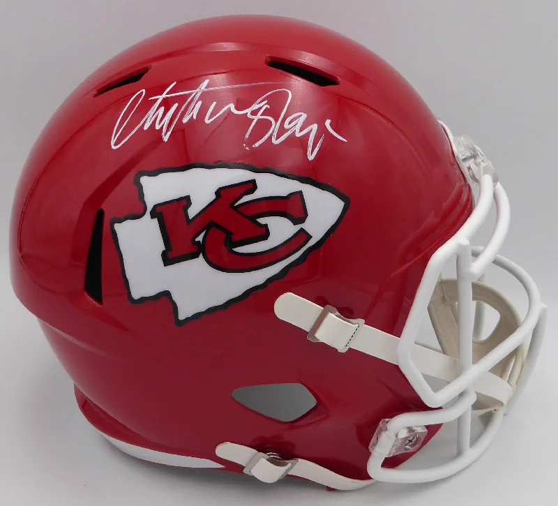 Rugby Helmet For Charity Event Participants-Christian Okoye Autographed Kansas City Chiefs Full Size Speed Replica Helmet (Smudged) Beckett BAS QR #1W423599