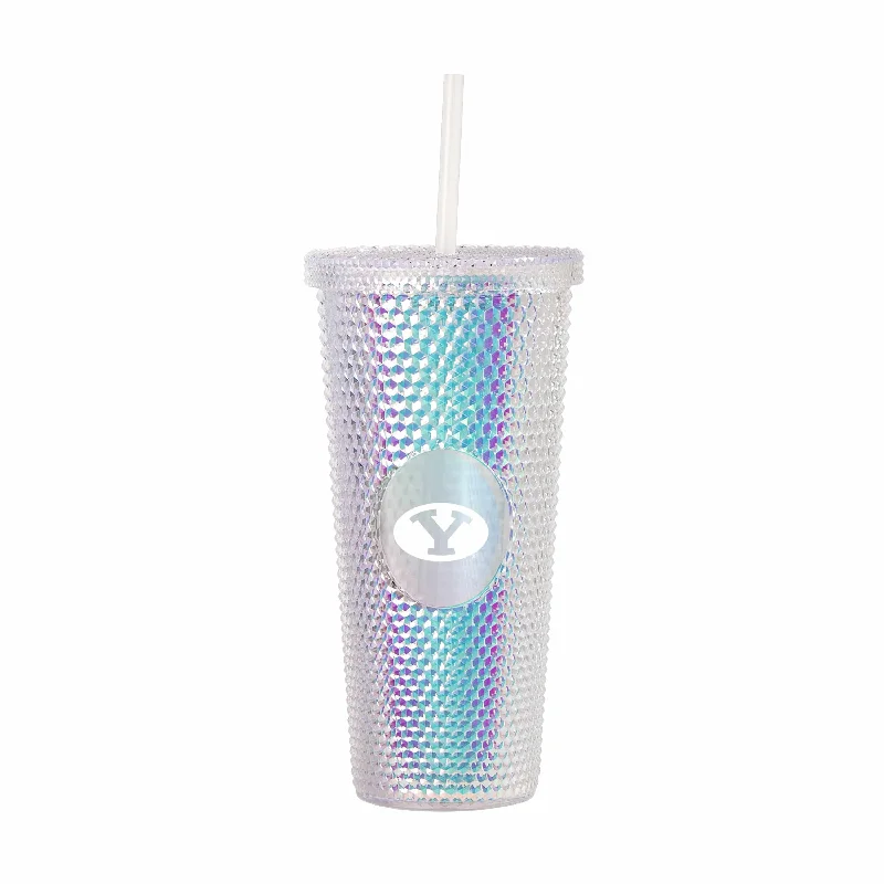 Custom Team Mug For Sports Enthusiasts-Brigham Young 24oz Iridescent Studded Tumbler