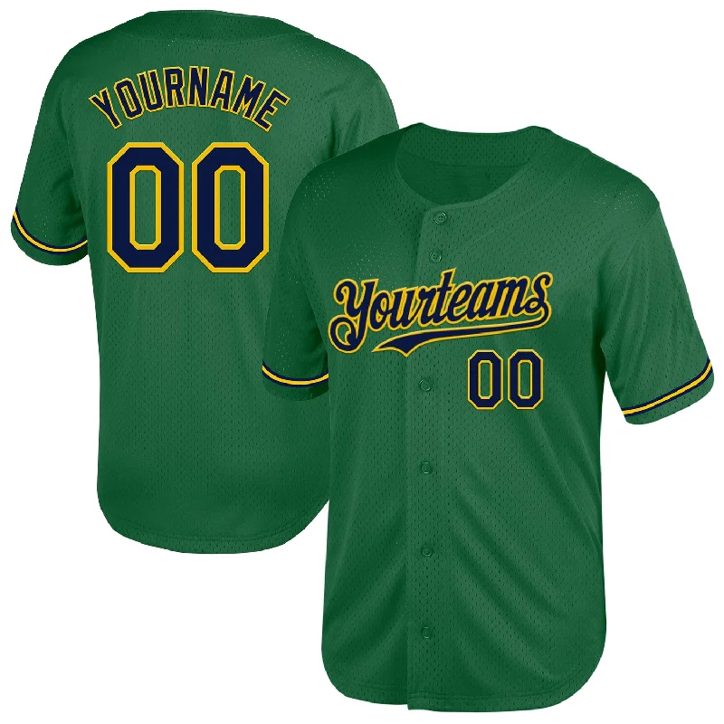 Personalized Baseball Jersey For Team Performance-Custom Kelly Green Navy-Yellow Mesh Authentic Throwback Baseball Jersey