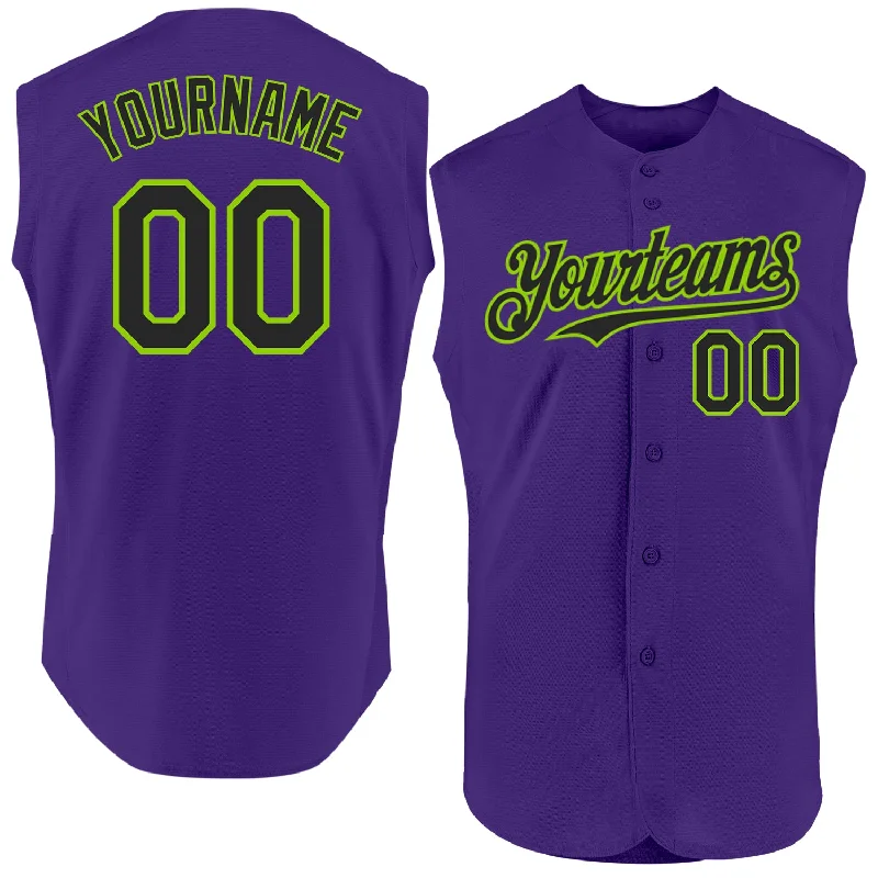 Custom Baseball Jersey For Fans-Custom Purple Black-Neon Green Authentic Sleeveless Baseball Jersey