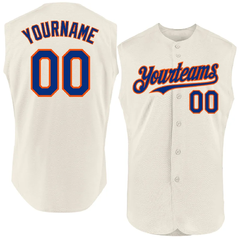 Baseball Jersey For Player Milestone Celebrations-Custom Cream Royal-Orange Authentic Sleeveless Baseball Jersey