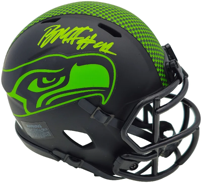 Personalized Rugby Helmet For Corporate Gifting-Byron Murphy II Autographed Seattle Seahawks Eclipse Black Speed Mini Helmet MCS Holo