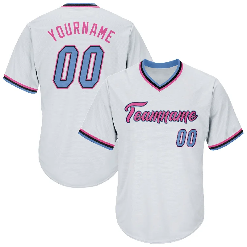 Custom Baseball Jersey For Player Engagement-Custom White Light Blue-Pink Authentic Throwback Rib-Knit Baseball Jersey Shirt